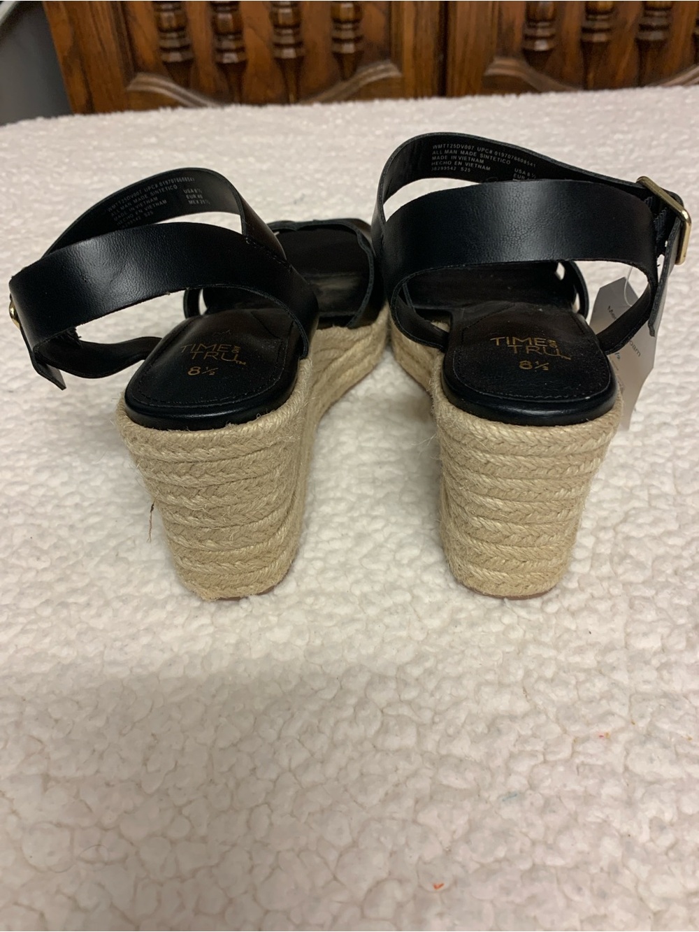 Time & Tru Women's Black Espadrille Platform Sandals Size 8 1/2 NEW Wedge heel - Picture 9 of 10